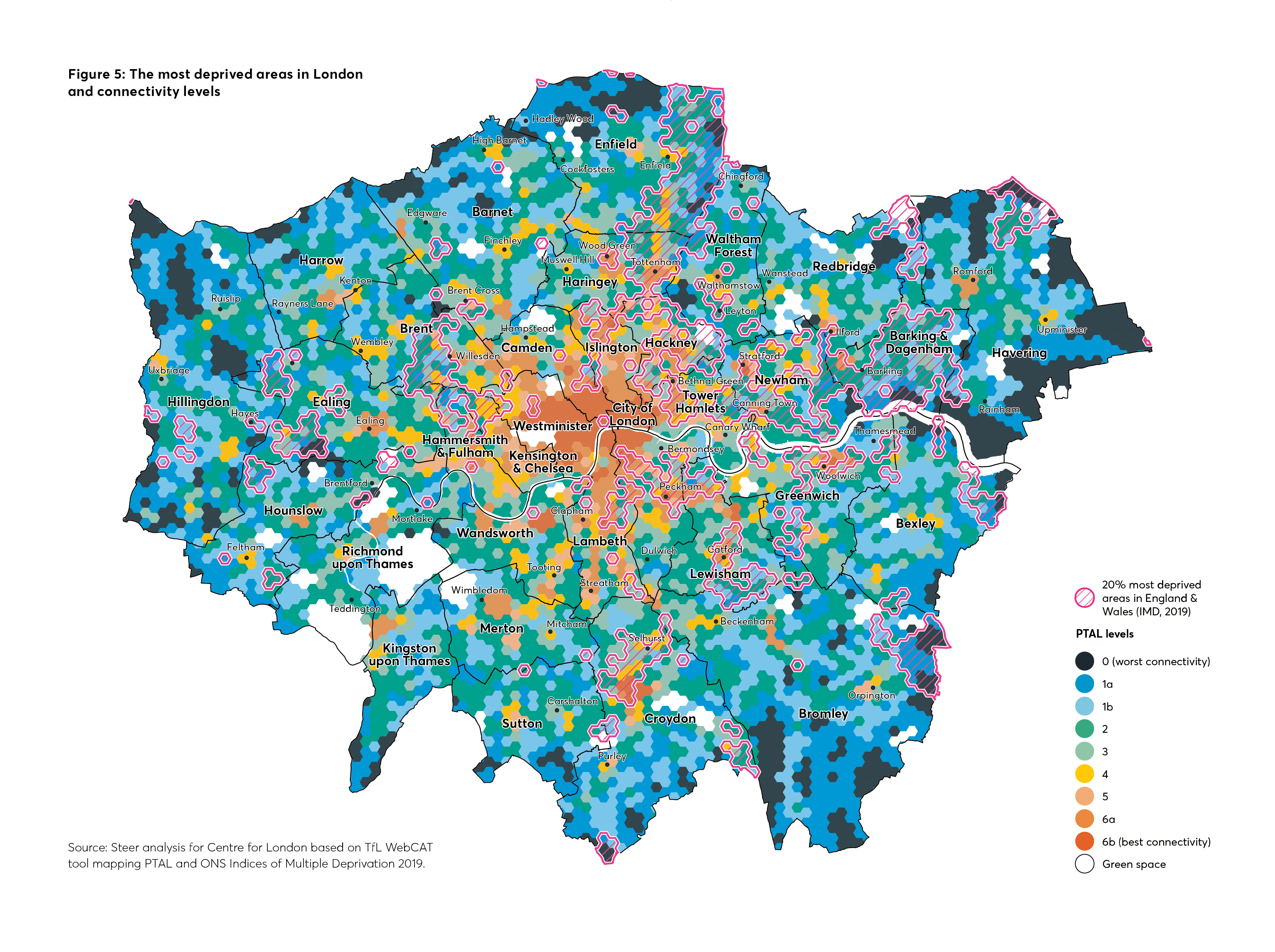 The most deprived areas in London and connectivity levels